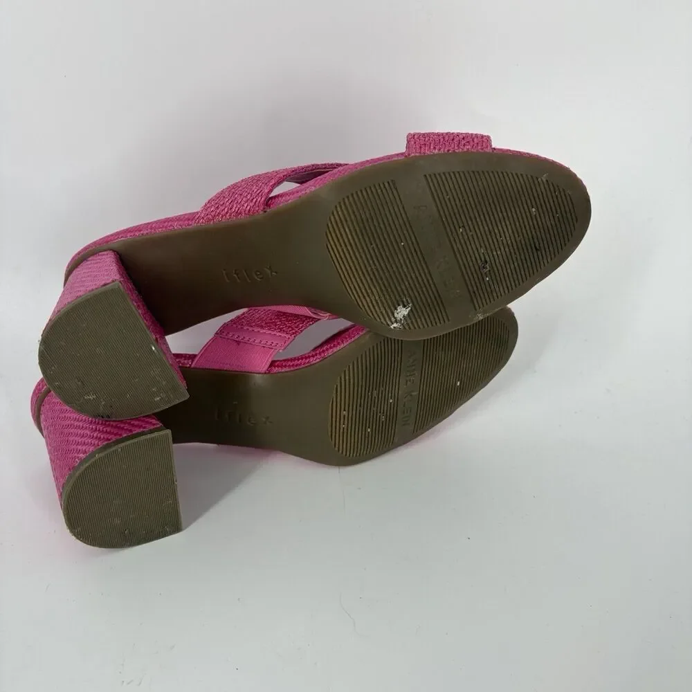 Anne Klein Shoes Size 7.5 Womens Aubrie Pink Raffia Slide Heel Sandal Barbie